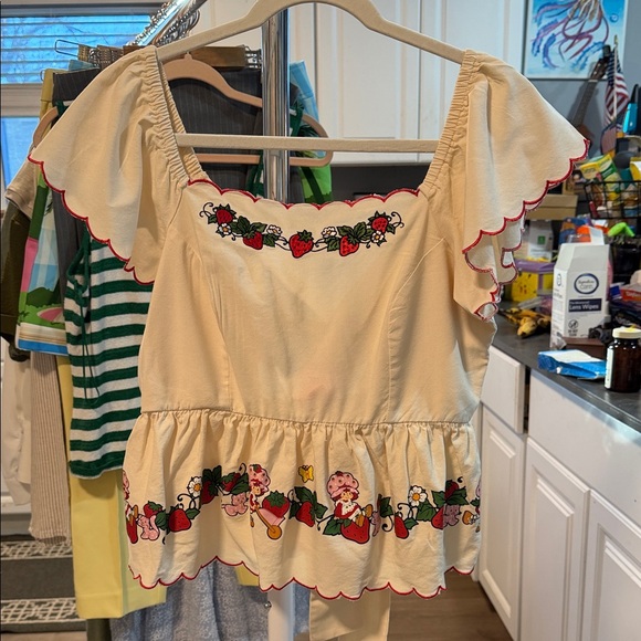 Boxlunch Exclusive - Strawberry Shortcake Ruffled Tie back women's Blouse - Picture 3 of 11